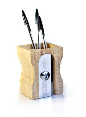 英国SUCK UK 原木转笔刀型笔筒Desk Tidy 创意橡胶木桌面收纳