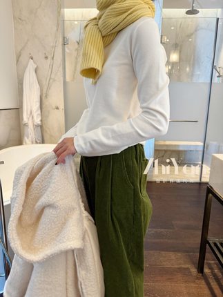 智研 韩国冬季特别厚实的高密度纯棉纯色白色圆领打底外穿合身t恤