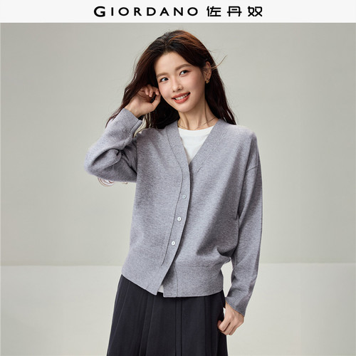 GiordanoV领开衫针织衫落肩袖