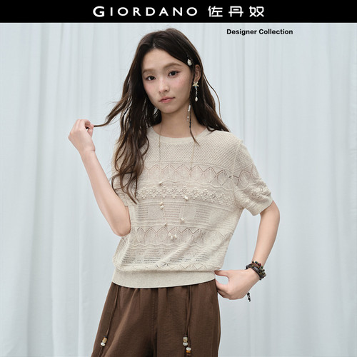 Giordano套头毛针织衫镂空提花