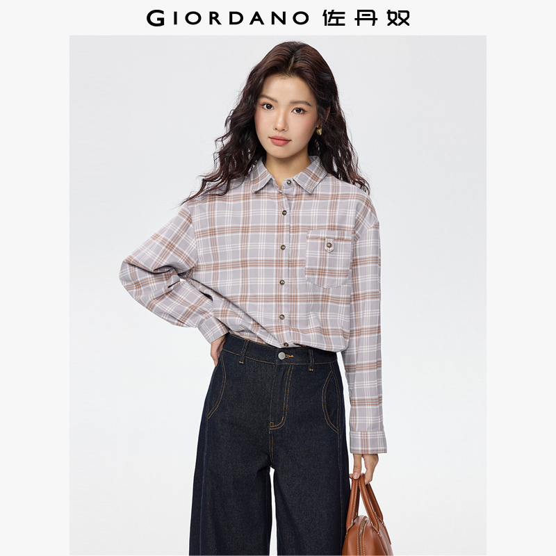 Giordano长袖法兰绒口袋衬衫