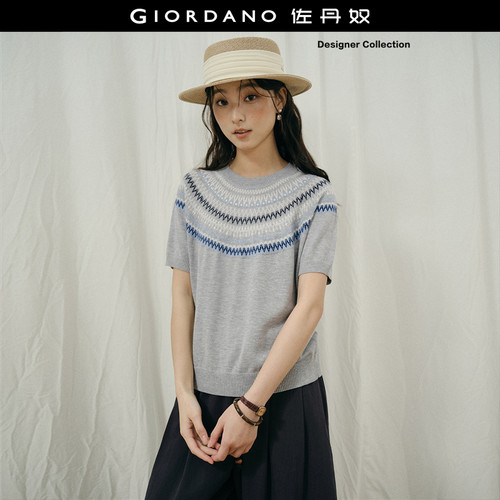 Giordano圆领套头针织衫提花