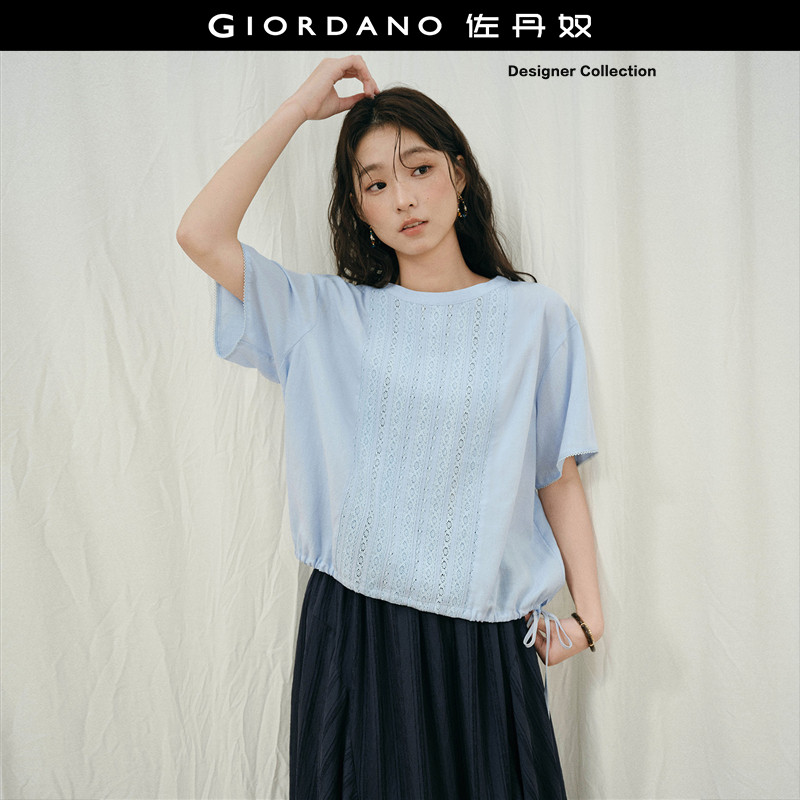 Giordano绑带短袖衬衫拼接蕾丝图片