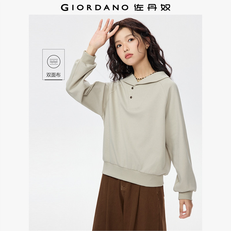 佐丹奴卫衣女2026年春新款双面布复古翻领插肩袖套头上衣13325760