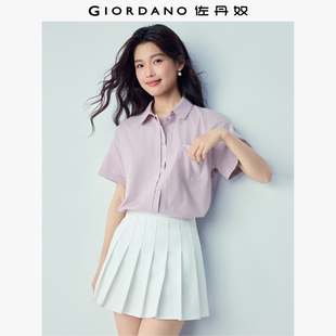 衬衣13346217 纯棉宽松压褶单口袋短袖 佐丹奴通勤衬衫 女2026年夏季