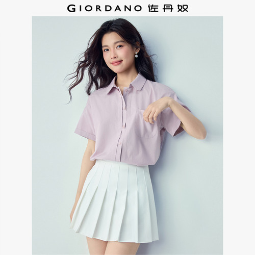 Giordano短袖纯棉压褶门筒衬衫