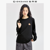 佐丹奴长袖 T恤女2026年春新款 纯棉趣味动物刺绣圆领上衣13394791