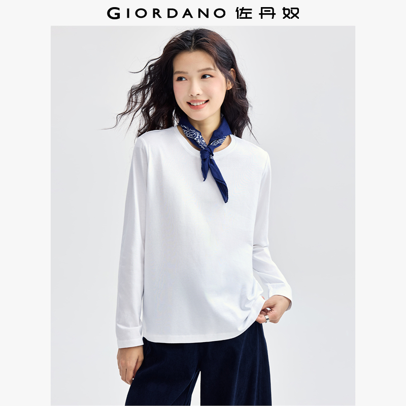 Giordano长袖基础常规纯色T恤