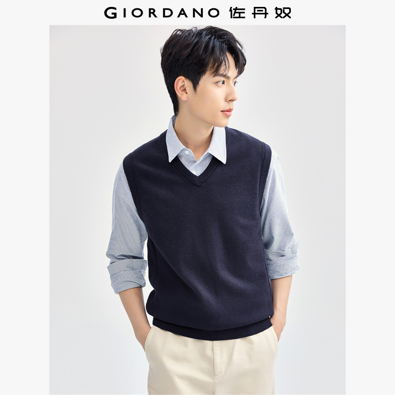 佐丹奴外搭叠穿针织背心男秋冬新款纯色V领无袖针织衫男13055670