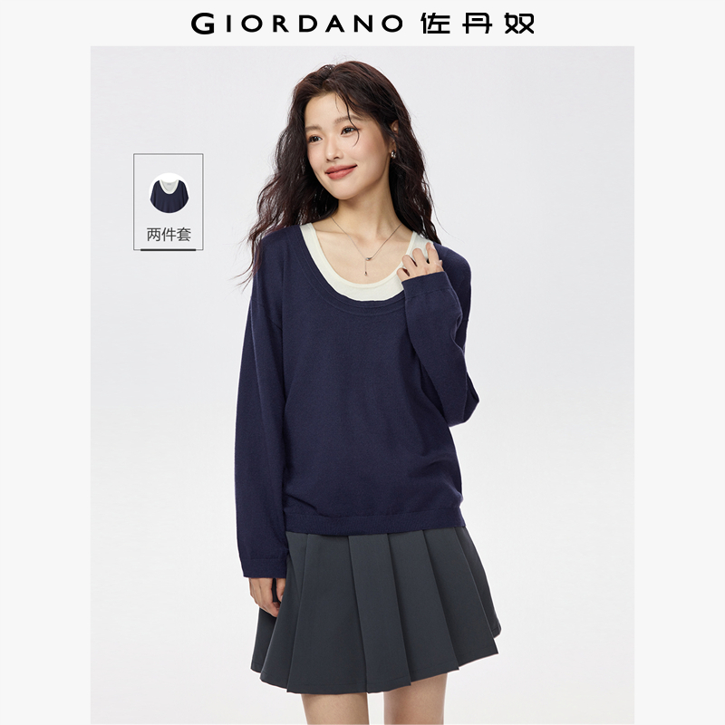 Giordano套头U型领两件套针织衫