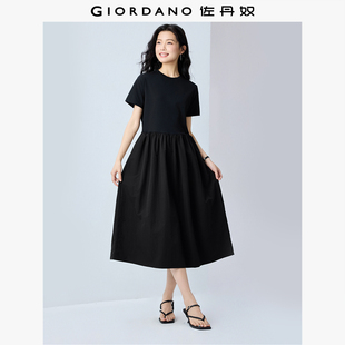 佐丹奴裙子女2026夏新款拼接小黑裙极简风圆领短袖连衣裙13466307