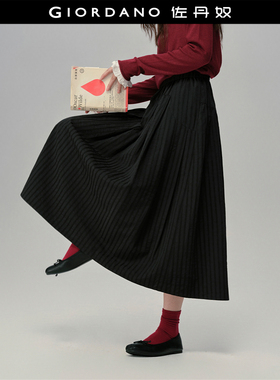 设计师款佐丹奴裙子女新款泡泡纱松紧腰黑色a字裙半身裙18465220