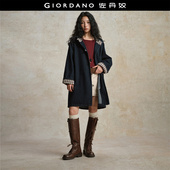 拼接格纹中长款 新款 连帽牛仔风衣外套18375507 佐丹奴女装 设计师款