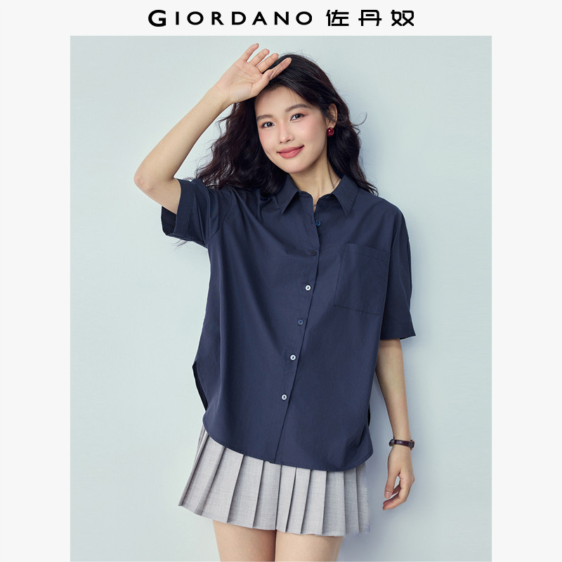 佐丹奴短袖衬衫女2026年夏季新款纯棉女士单口袋宽松衬衣13346209