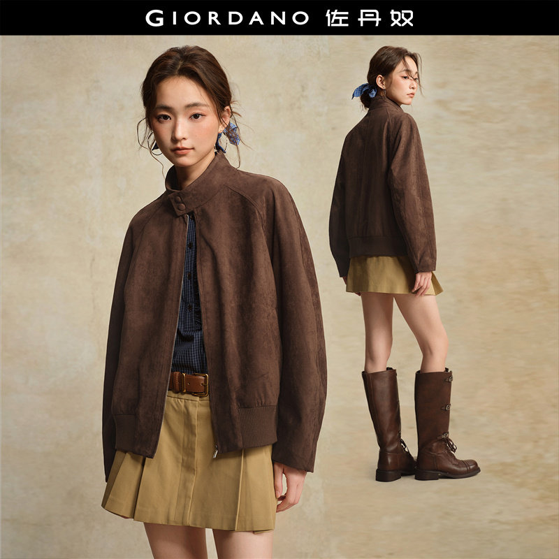 Giordano宽松立领皮衣外套图片