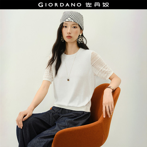 Giordano套头毛针织衫拼接镂空