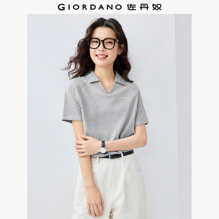 纯棉字母刺绣V字插肩翻领上衣13315205 女夏新款 佐丹奴短袖 Polo衫