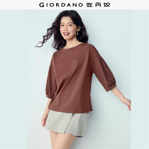 Giordano七分袖灯笼袖破骨T恤