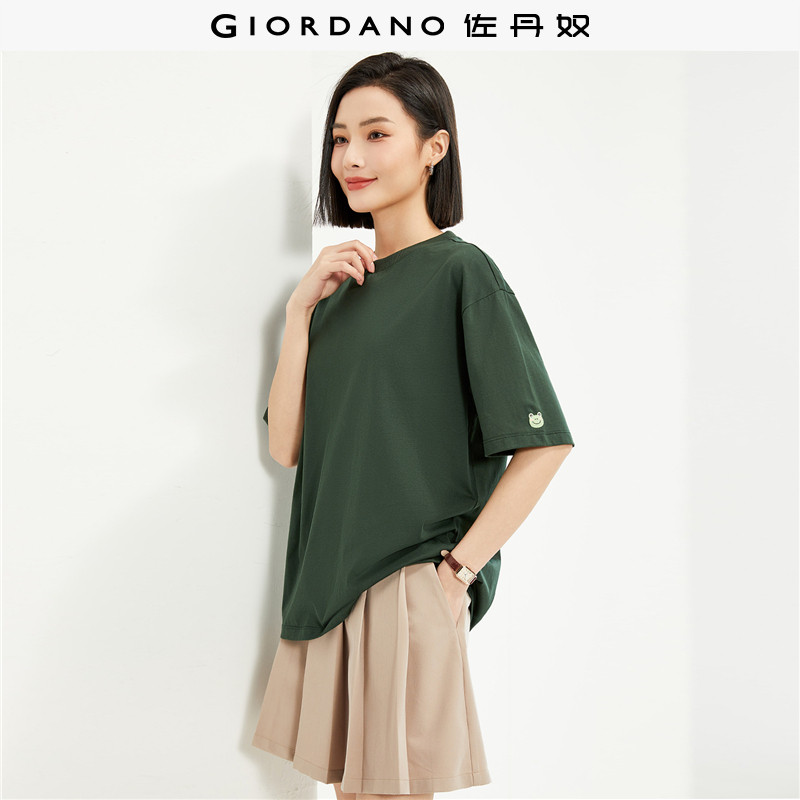 佐丹奴短袖t恤女纯棉袖边小动物刺绣宽松圆领休闲上衣女05324397