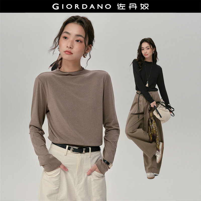 设计师款佐丹奴长袖T恤女新款舒芙蕾柔软卷边半高领上衣18325617,女装/女士精品,T恤,淘宝优惠券,粉丝福利购,淘宝优惠卷