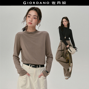 舒芙蕾柔软卷边半高领上衣18325617 T恤女新款 设计师款 佐丹奴长袖