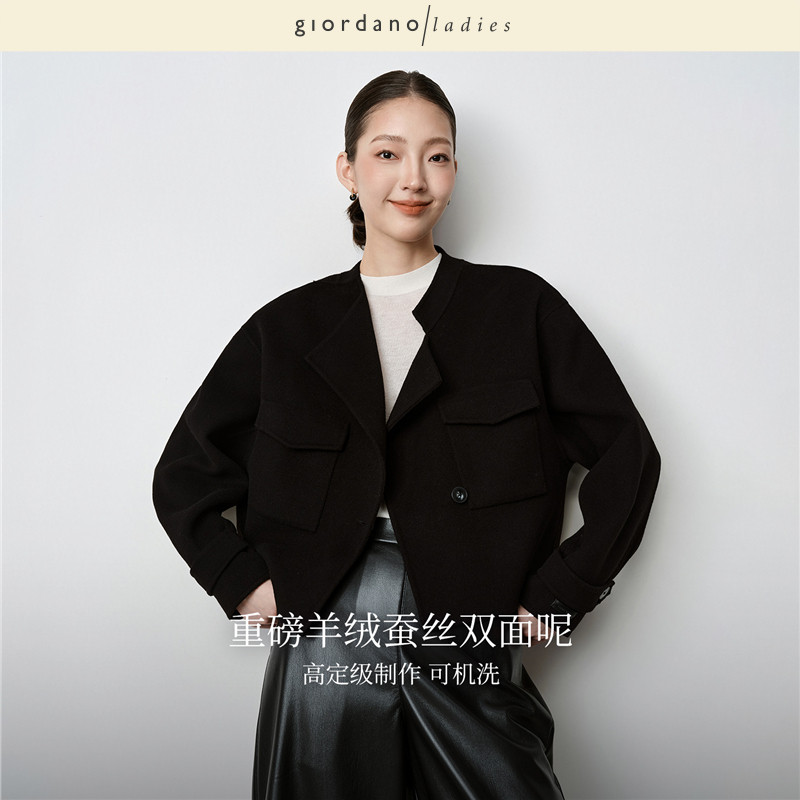 GL2026秋季新款夹克女装立体口袋宽松不对称翻领羊毛外套02375502
