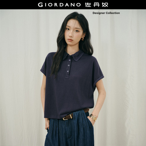佐丹奴宽松勾花翻领连袖POLO衫
