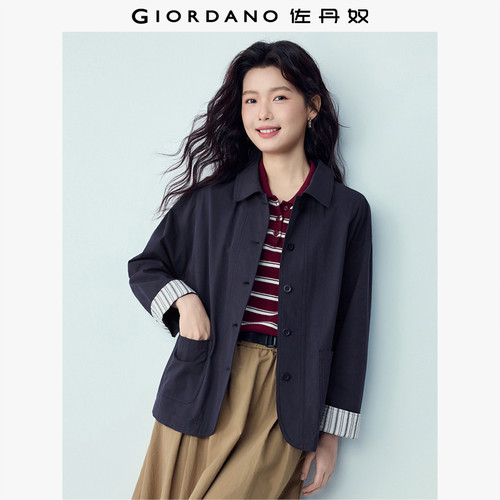 Giordano纯棉拼接条纹短外套