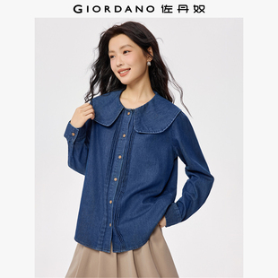 牛仔衬衣女13345864 纯棉娃娃领宽松长袖 佐丹奴牛仔衬衫 女秋冬新款