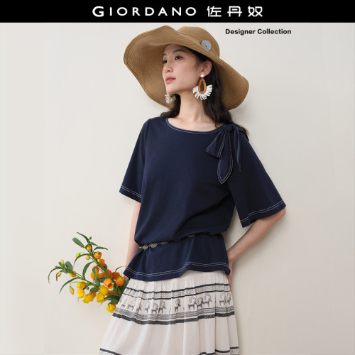 Giordano短袖明线蝴蝶结装饰T恤