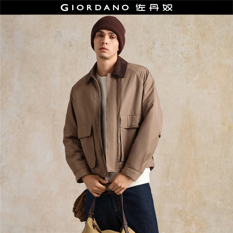 Giordano灯芯绒翻领棉衣外套