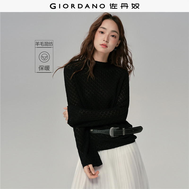佐丹奴针织衫女装镂空蕾丝小高领套头针织衫 18355921