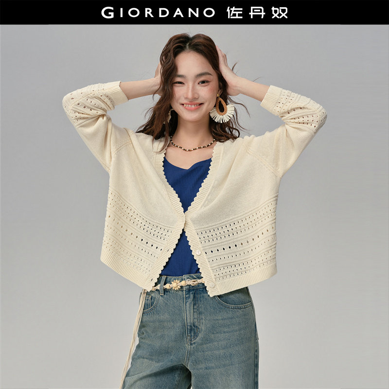 设计师款佐丹奴针织衫女新款浪漫镂空风提花V领针织开衫18355211,女装/女士精品,毛针织衫,淘宝优惠券,粉丝福利购,淘宝优惠卷