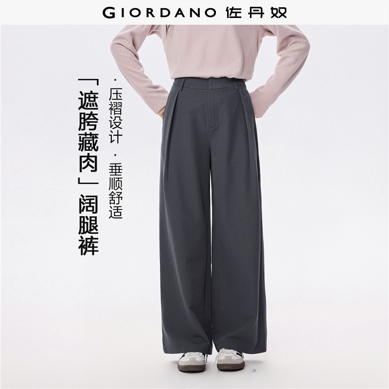中腰长裤阔腿裤打褶休闲裤图片