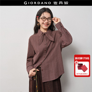 女18345833 细格纹衬衫 设计师款 佐丹奴2026年春学院风领带宽松长袖