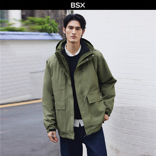 [4合1]BSX秋冬新款工装风夹克男可卸内胆多口袋连帽外套04075723