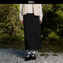 BSX秋冬新款直筒裙女装加绒品牌刺绣半松紧腰工装半身裙04465680