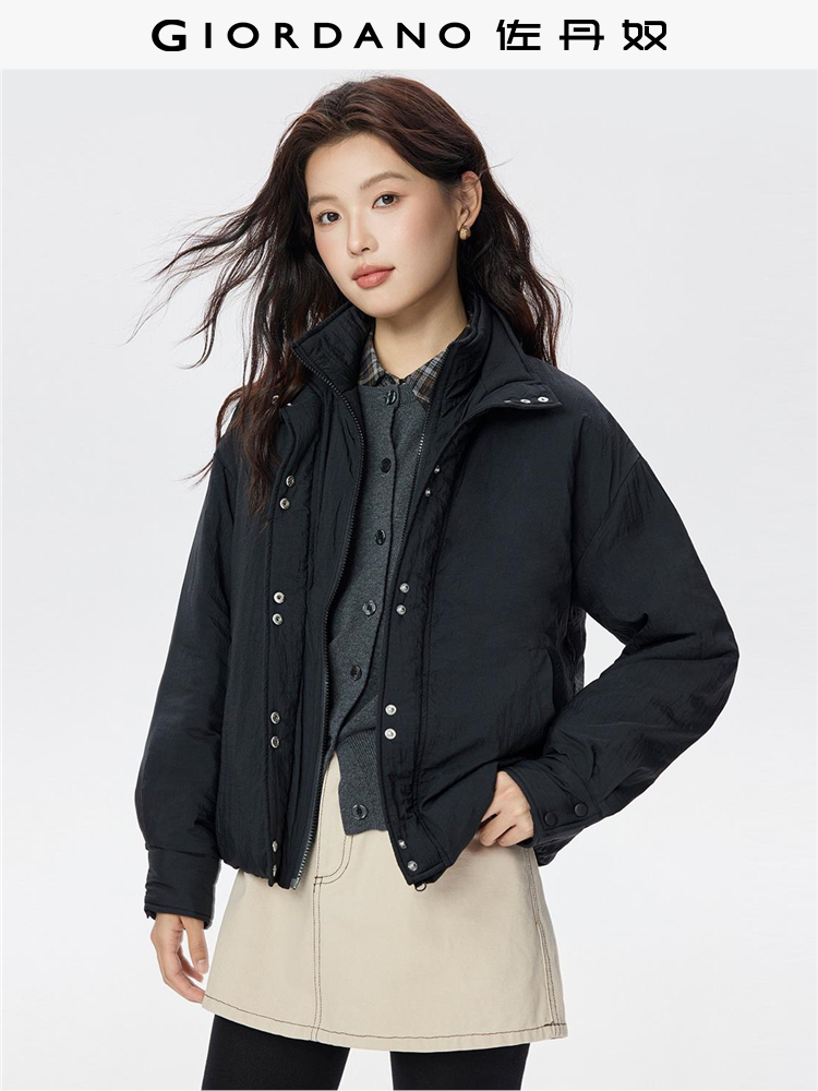 佐丹奴棉衣外套女装秋冬新款假两件立领落肩宽松棉服夹克13375662