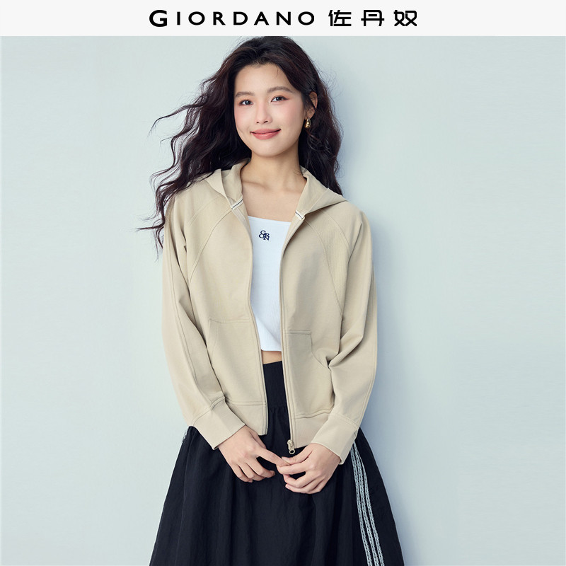 佐丹奴外套女2026年春季新款纯棉破骨连帽插肩袖卫衣开衫13376209