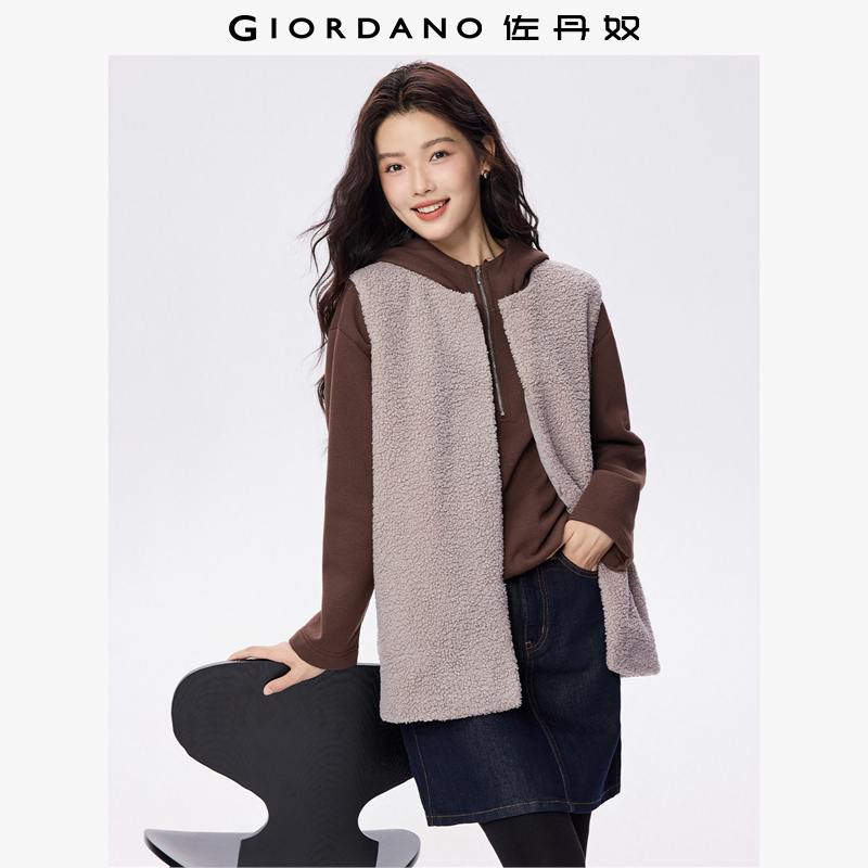 Giordano中长款圆领暗扣马甲