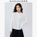 女05345102 休闲衬衫 佐丹奴2026年春新款 纯棉府绸通勤压褶立领长袖