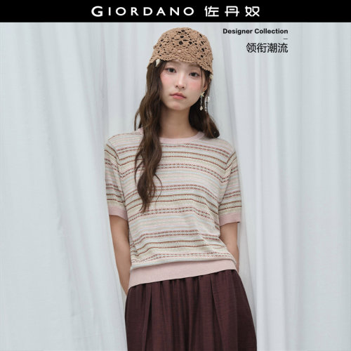 Giordano条纹提花套头毛针织衫