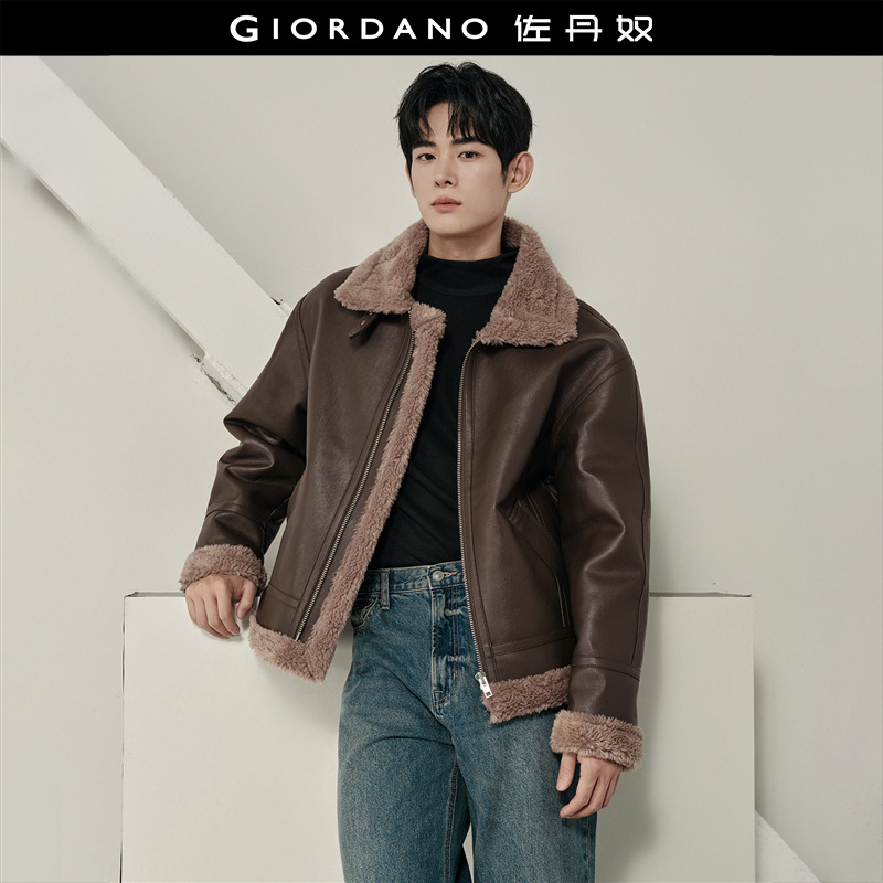 加绒Giordano翻领皮衣外套