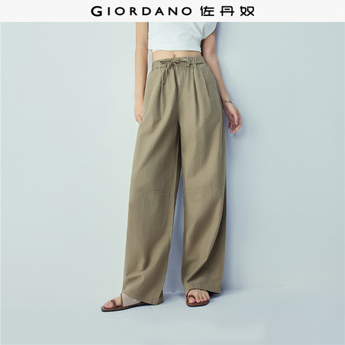 松紧腰Giordano长裤棉麻休闲裤