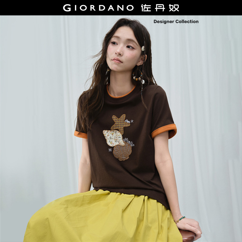 Giordano短袖撞色贴布刺绣T恤图片