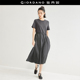 压褶连衣裙18464614 拼接绑带下摆圆领短袖 设计师款 佐丹奴裙子女装