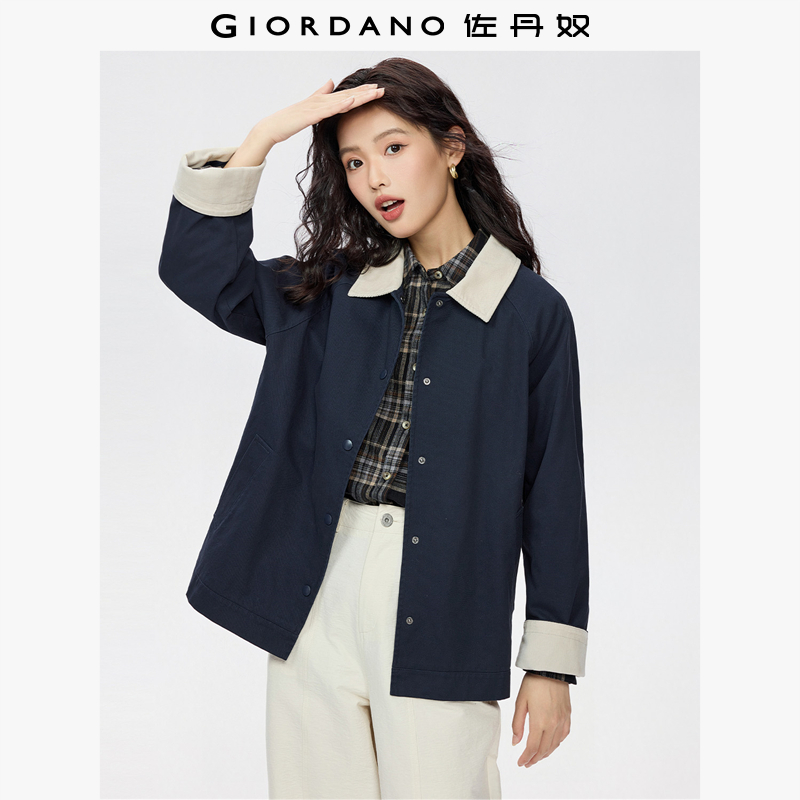 常规拼接灯芯绒短外套翻领