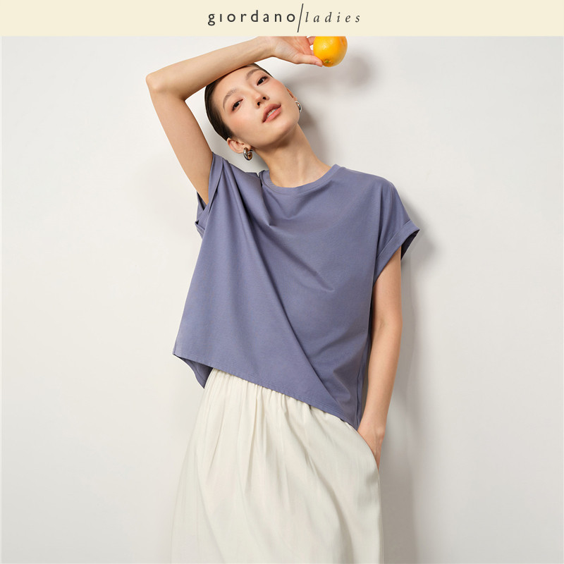 GL2025夏季新款短袖T恤女纯棉前短后长宽松圆领连袖上衣02325047