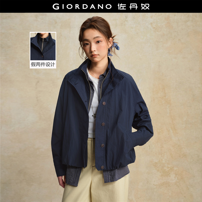 Giordano假两件风衣外套立领