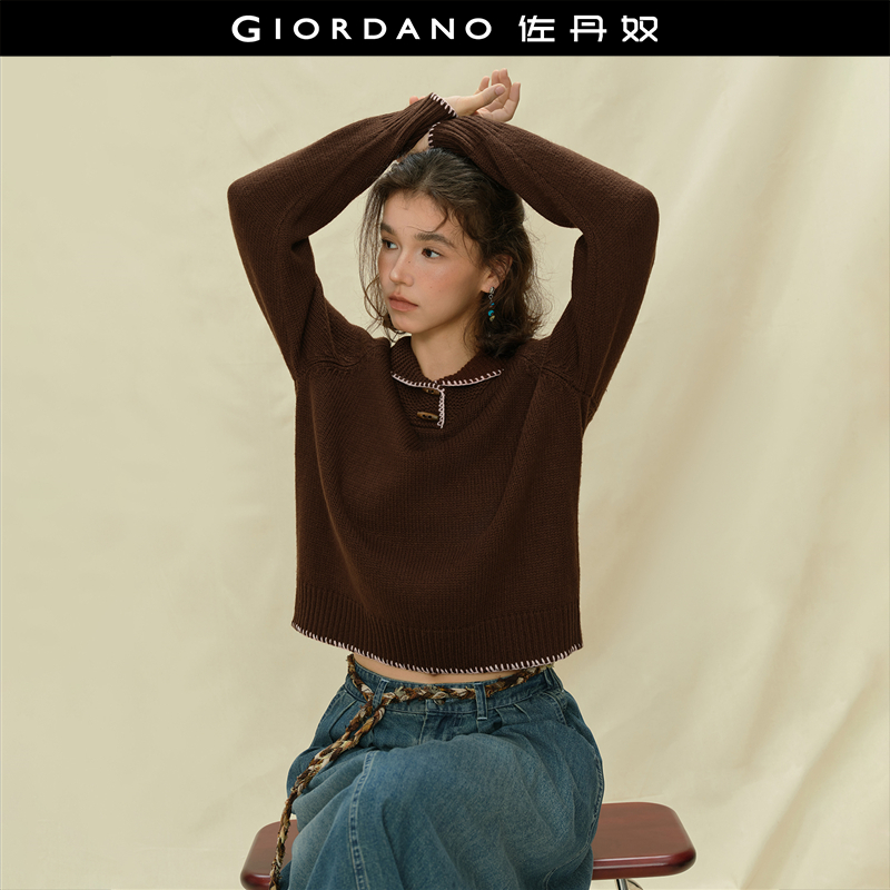 Giordano套头撞色勾线针织衫